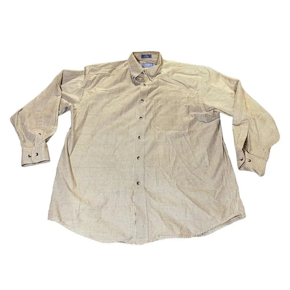Pendleton Men Size Large Brown Plaid Long Sleeve Button Shirt 100% Cotton Pocket
